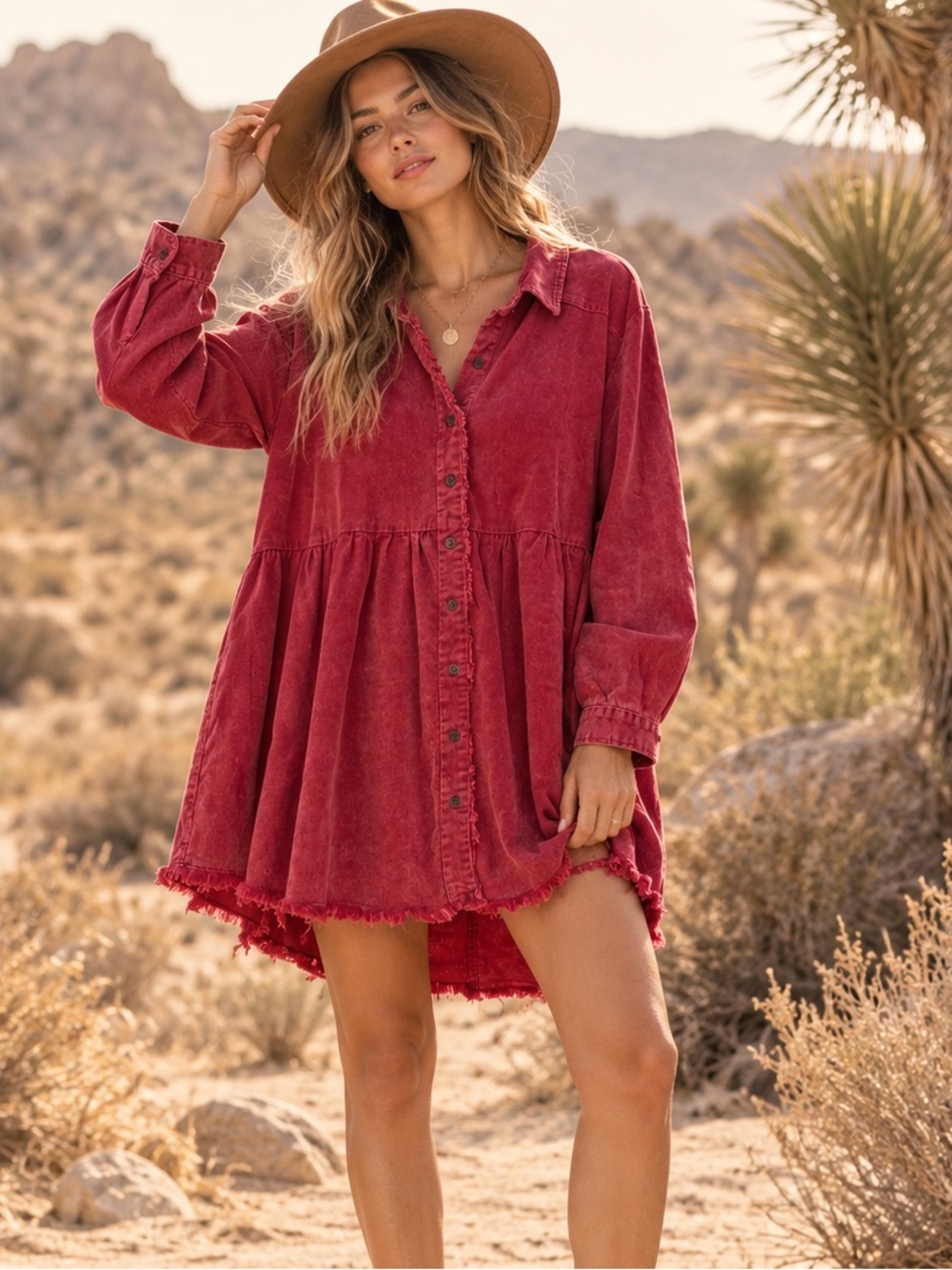 Umgee Red Corduroy Babydoll Dress